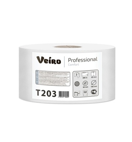 фото: Туалетная бумага Veiro Professional Comfort T203 в рулоне, 200м, 2 слоя, белая, 12 рулонов