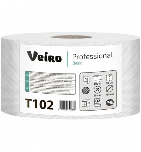 фото: Туалетная бумага Veiro Professional Basic T102 в рулоне, 200м, 1 слой, белая, 12 рулонов