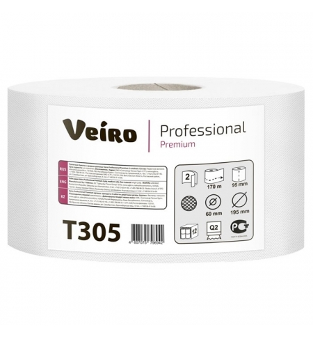 фото: Туалетная бумага Veiro Professional Premium T305 в рулоне, 170м, 2 слоя, белая, 12 рулонов
