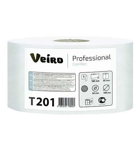 фото: Туалетная бумага Veiro Professional Т201 Comfort, 12 рулонов, белая, 1 слой, 180м