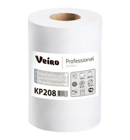 фото: Бумажные полотенца Veiro Professional Comfort KP208 в рулоне с центральной вытяжкой, 100м, 2 слоя, белые, 6 рулонов