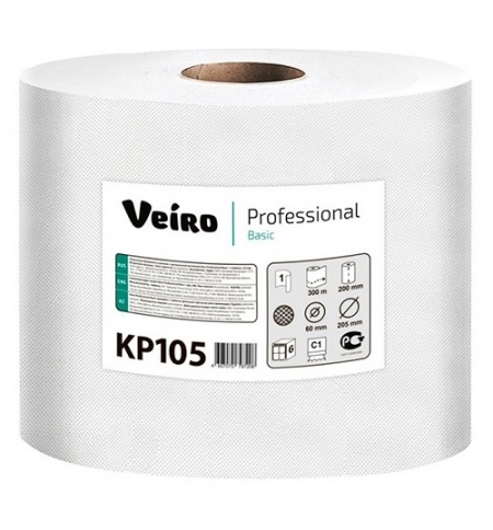 фото: Бумажные полотенца Veiro Professional Basic KP105 в рулоне с центральной вытяжкой, 300м, 1 слой, белые, 6 рулонов