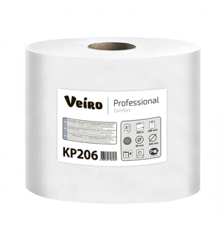 фото: Бумажные полотенца Veiro Professional Comfort KP206 в рулоне с центральной вытяжкой, 180м, 2 слоя, белые, 6 рулонов
